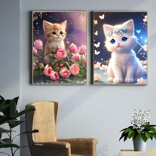 ダイヤモンドアート セット 猫 花 初心者 可愛 動物 DIYビーズ絵画 人気 簡単 DIY 手作り...