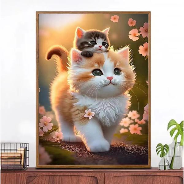 ダイヤモンドアート 桜とふわふわの冒険 初心者 可愛 動物 DIYビーズ絵画 人気 簡単 DIY 手...