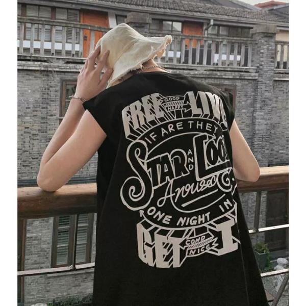タンク メンズ袖なしTシャツ ロゴ 夏 ゆるい ス韓国系ファッション原宿系ヒップホップ ダンス スト...
