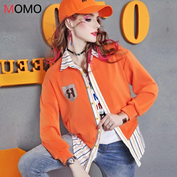 フェイクジャンパー ストライプシャツ＋ スタイリッシュスジャンパー カジュアルジャンパー  スタンド...