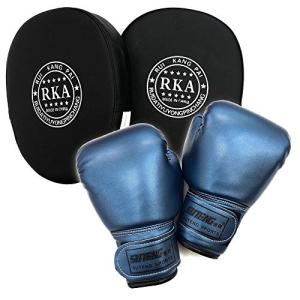 Gran Roi ボクシング グローブ ミット キック ムエタイ 空手 格闘技 子供用 親子 (青グローブ×黒ミット２個セット)の商品画像