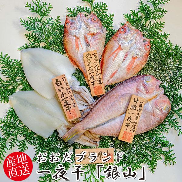 岡富商店 おおだブランド一夜干「銀山」〈甘鯛1枚(175g)・白いか2枚・のどぐろ1〜2枚(計170...