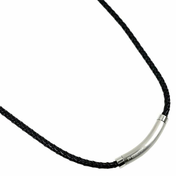 並行輸入品 [訳ありアウトレット(箱に難あり)] ポリス ネックレス メンズ レザー シルバー ブラ...