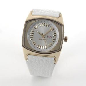 DIESEL ディーゼル レディース腕時計 ホワイト&ゴールドのグラマラスなカラー使い☆スクエアフェイスのレザーストラップ・ウオッチ DZ5253｜39surprise