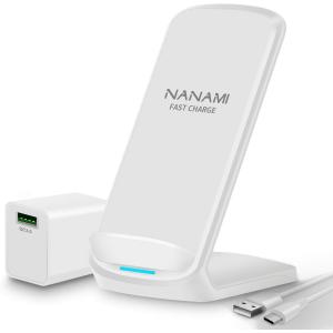 NANAMI ワイヤレス急速充電器 (QC3.0 急速充電器付き) 置くだけ充電器 セット 7.5W/10W/15W iPhone 15/14/13
