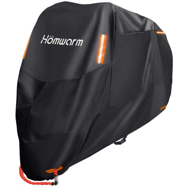 Homwarm バイクカバー 300D厚手 防水 紫外線防止 収納バッグ付き (XXXL, ブラック...