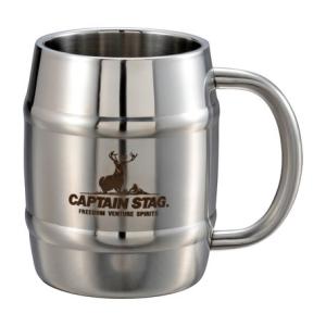 キャプテンスタッグ CAPTAIN STAG コップ マグカップ ビールジョッキ ダブルステンレス 樽型 送料無料｜39village
