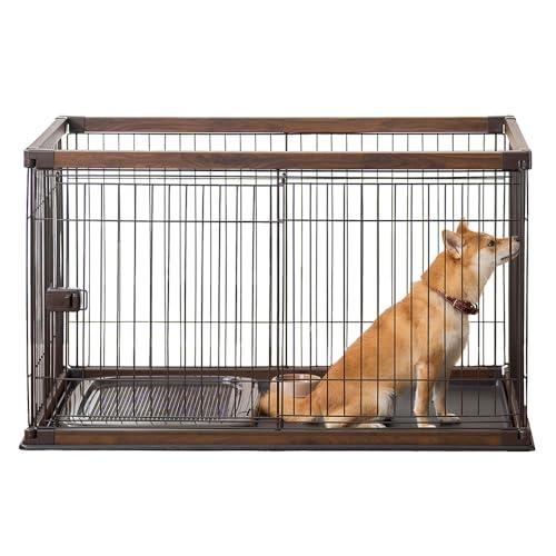 アイリスオーヤマ 犬 サークル ウッディサークル ウォールナット 中型犬用 幅約120×奥行約80×...