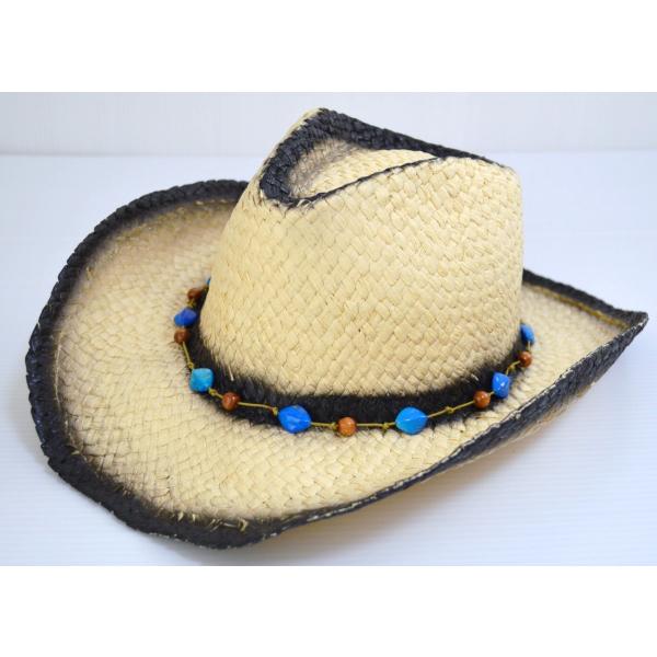 ターコイズ ウッドビーズ付 テンガロン ウエスタンハット ツバワイヤー入り