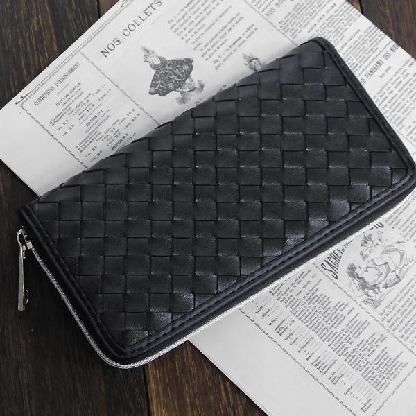 財布 ラウンドファスナー 長財布 メンズ 編み込み イントレチャート ロングウォレット 安い 人気 ...