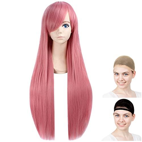 CaseEden コスプレ ウィッグ プレミアム さらさら 長髪 ロング 80cm ピンク 落ち着い...