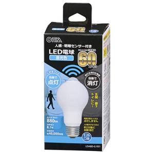 オーム(OHM) 電機 LED電球 E26 60形相当 人感明暗センサー付 昼光色 人感センサー 60ワット相当 自動点灯 玄関 トイレ 廊下｜3c-online