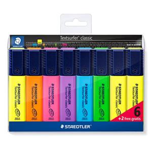 STAEDTLER Pochette de 6+2 surligneurs Textsurfer - 3 jaune 1 rose 1 bleu｜3c-online