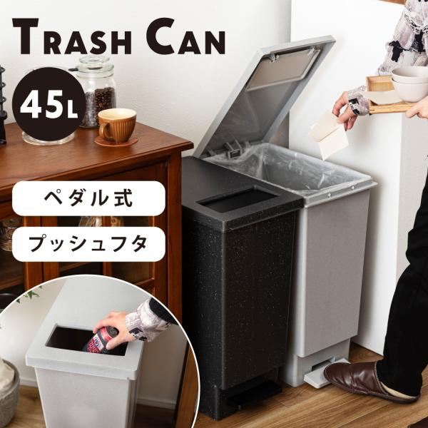 ごみ箱 ゴミ箱 45L 日本製 ペダル プッシュ＆ペダル 石目調 おしゃれ 分別 キッチン トラッシ...