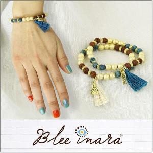 BLEE INARA / ブリーイナラ ブレスレット RED AND BLUE WITH GOLD BEADS BRACELET WITH FISH AND TASSEL｜3direct