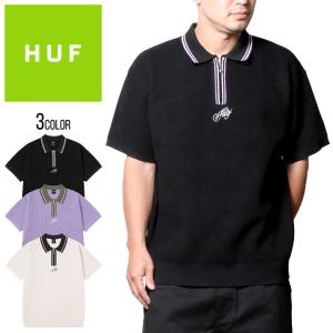 HUF ポロシャツ 半袖 ハーフジップ メッシュ メンズ ストリート スケート ブランド CURSIVE SCRIPT ZIP POLO KN80087｜3direct