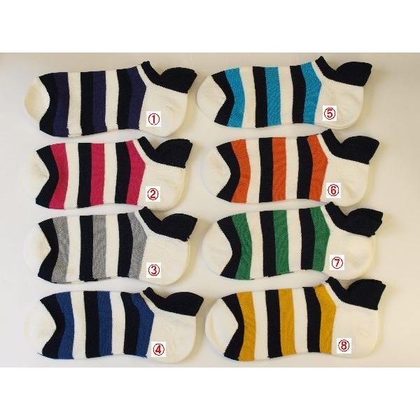 メンズ スニーカーソックス ボーダー 靴下 ２５〜２７ｃｍ 全８色 日本製 くるぶし 丈