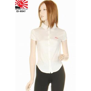 EVISU DONNA エヴィス ドンナ ED-90047 ワンポイントマークシャツ レッドステッチ ホワイト カモメマーク LADY'S SHIRTS｜3love