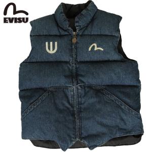 訳あり EVISU エヴィス YAMANE ヤマネ USED ベスト アウター カモメ 刺繍 カモメマーク メンズ デニム ブラック リバーシブル シンプル 限定 古着 ユーズド｜3love