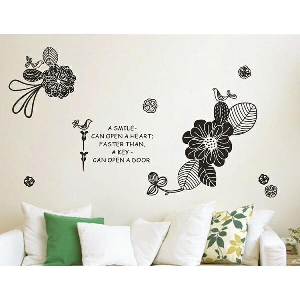 ウォールステッカー モダン花/黒 60×90cm 壁紙 シール 賃貸OK はがせる 剥がせる DIY...