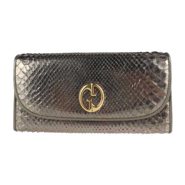 美品 GUCCI グッチ ダブルG 245739 3661 長財布 パイソンレザー ガンメタリック系...