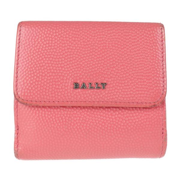 BALLY バリー 財布 三つ折り財布 レザー ピンク系 シルバー金具 コンパクト【本物保証】