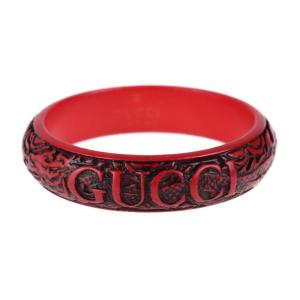 新品未使用展示品 GUCCI グッチ ロゴ＆ドラゴン エングレーブバングル S バングル ウッド 赤系 【本物保証】｜3rboutipue