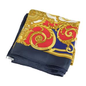 美品 HERMES エルメス スカーフ シルク 100％ ネイビー レッド ホース
