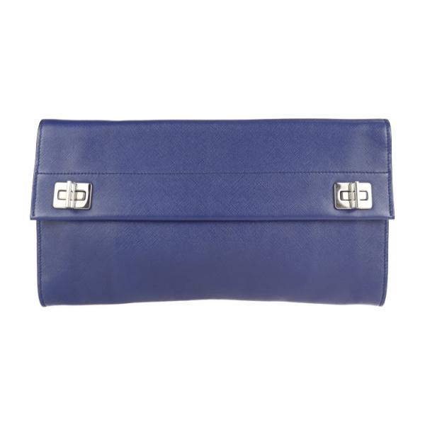 美品 PRADA プラダ バッグ クラッチバッグ BP0836 レザー ブルー系 