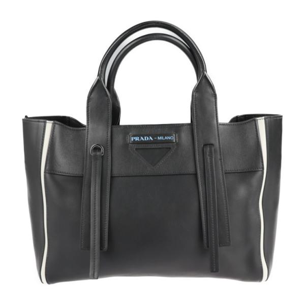 超美品 PRADA プラダ ウーヴェルチュール 1BG236 トートバッグ レザー ブラック ホワイ...