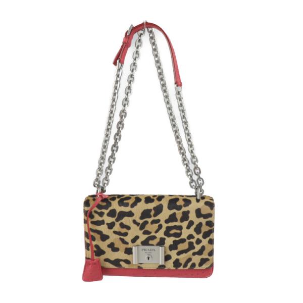 新古未使用展示品 プラダ ショルダーバッグ 1BD009 ハラコ オーストリッチ ブラウン系 赤系 ...