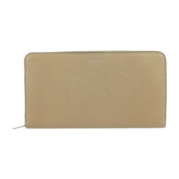 超美品 セリーヌ 長財布 ラージ ジップドウォレット ベージュ系 オレンジレッド系 レザー ラウンド...