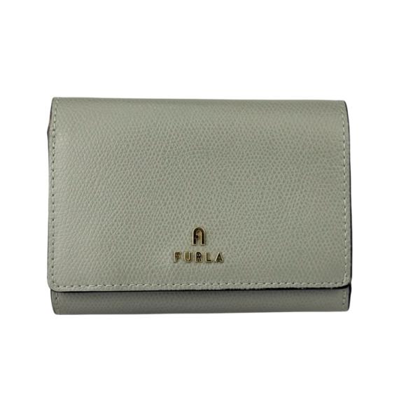 フルラ 二つ折り財布 カメリアM コンパクト ウォレット レザー - ゴールド金具 グレー系 折財布...