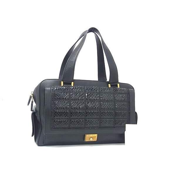ジミーチュウ ハンドバッグ レザー パイソン型押しレザー - ゴールド金具 ブラック ショルダーバッ...