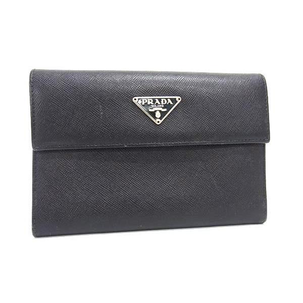 プラダ 三つ折り 財布 サフィアーノレザー M510A ブラック ミニ財布 コンパクト ウォレット ...