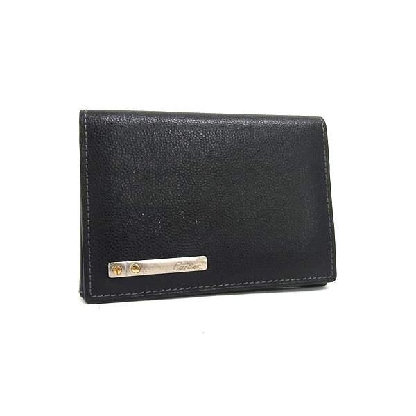 カルティエ カードケース サントス レザー - シルバー金具 ブラック カード入れ 名刺ケース ブラ...