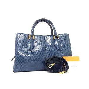 トッズ バッグ 2WAY ハンドバッグ パイソン - ショルダーバッグ ゴールド金具 ブルー系 トートバッグ【本物保証】