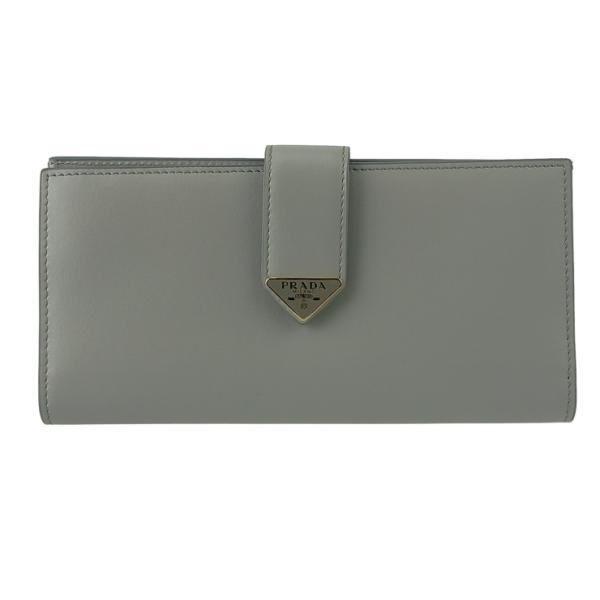 プラダ 財布 シティカーフタブ レザー 1MV025 二つ折り長財布 ゴールド金具 ライトグレー 折...