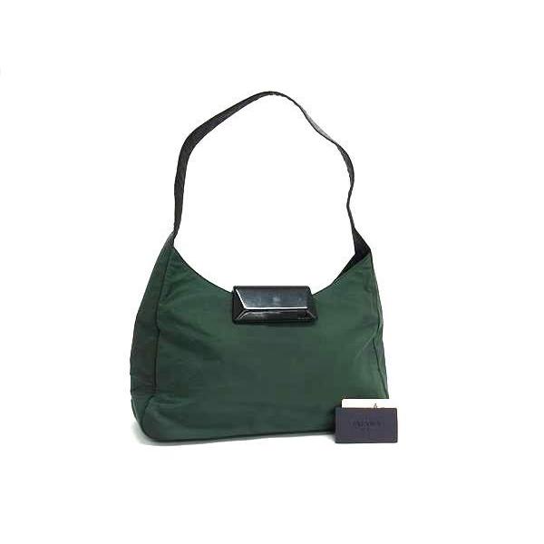 プラダ ショルダーバッグ - テスートナイロン B8422 グリーン ブラック ハンドバッグ ショッ...
