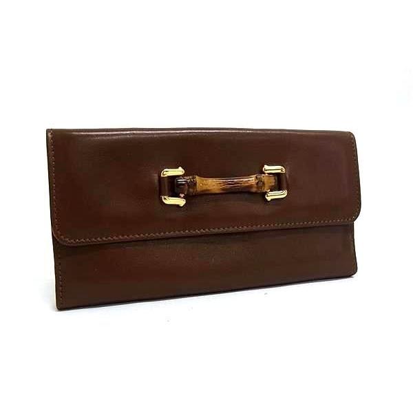 グッチ 長財布 バンブー フラップ 035 1137 1863 0 レザー ブラウン系 美品 ファッ...