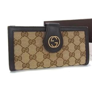 【美品】GUCCI 二つ折り財布　がま口　GG柄　PVC レザー　ブラウン GUCCI（グッチ） 財布 二つ折り財布 オリジナル GG柄 アウトレット