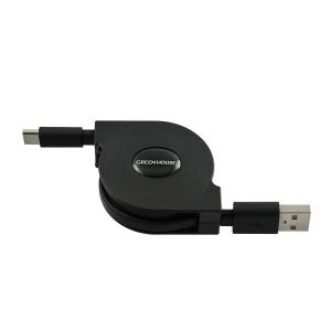 グリーンハウス GH-UMCA15-BK USB Type-A - USB Type-C巻き取りUSB充電ケーブル 1mの商品画像