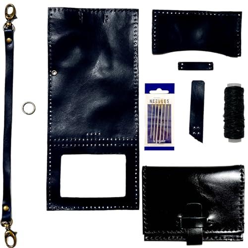 [3world] レザークラフト おためし入門キット パスケース ストラップ付 牛本革 カット 穴あ...