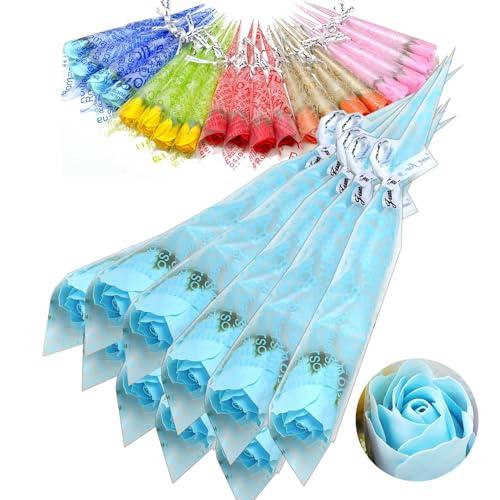 枯れないお花 ソープフラワー 一輪 ブーケ 個別包装済み ラッピングバッグセット SW2257ブルー...