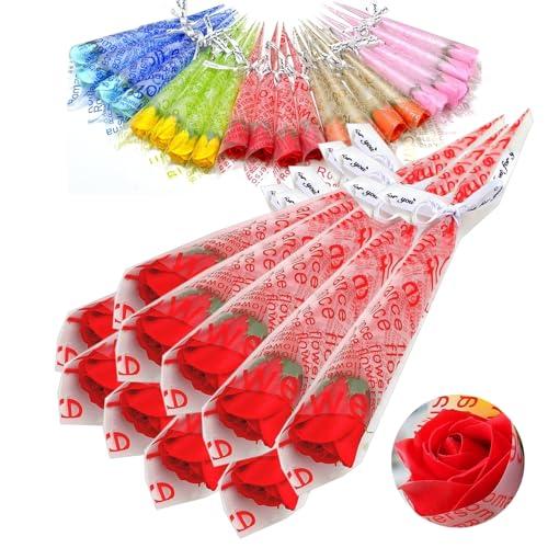 枯れないお花 ソープフラワー 一輪 ブーケ 個別包装済み ラッピングバッグセット SW2256レッド...