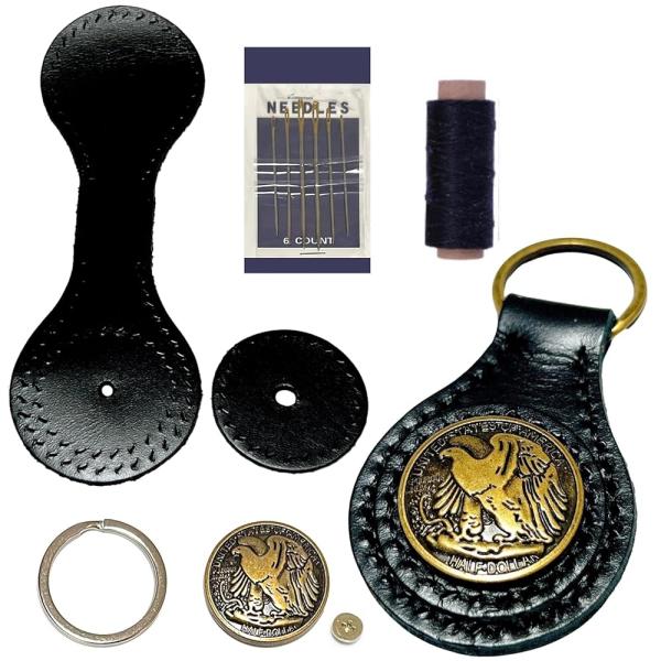 レザークラフト おためし入門キット キーホルダー 牛本革 カット 穴あけ 済み 針 糸 付属 SW2...