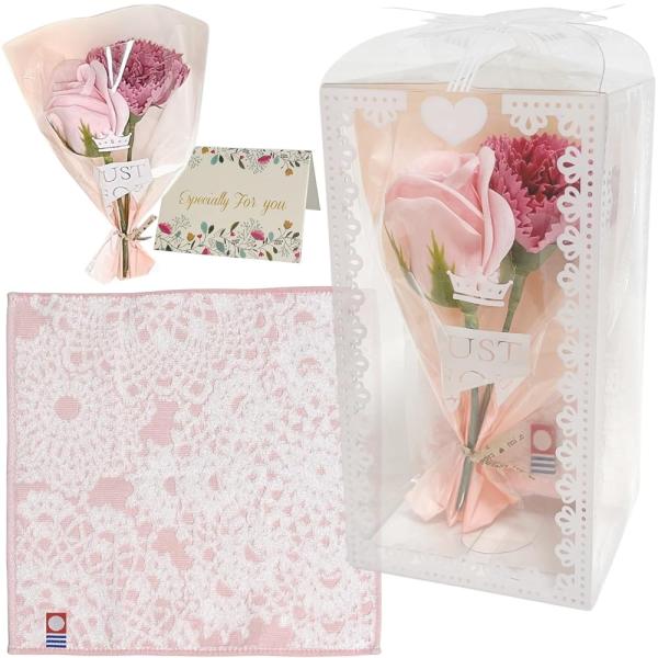 今治ハンカチ 枯れないお花 ソープフラワー ミニブーケ ギフトセット プレゼント ケース入り 母の日...