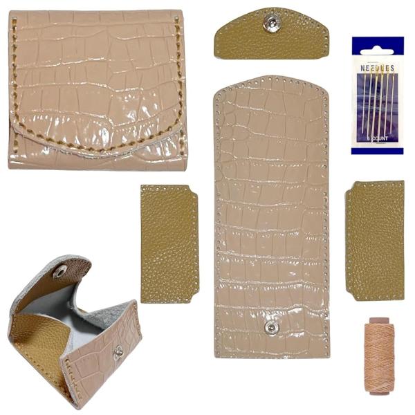 レザークラフト キット コインケース 本牛革 カット 穴あけ 済み 針 糸 付属 縫うだけかんたん ...