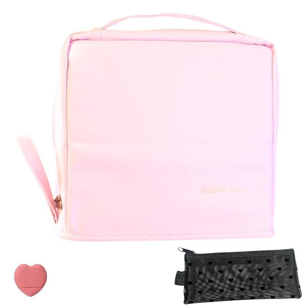 メイクポーチ 旅行 大容量 自立型 仕切りあり 小物入れ 指パフ付き MSW2645 ピンク M