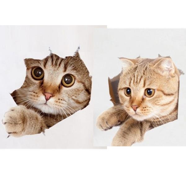 2枚セット ウォールステッカー ねこ 3D トイレシール 動物 バスルーム 便器に かわいい 猫 は...
